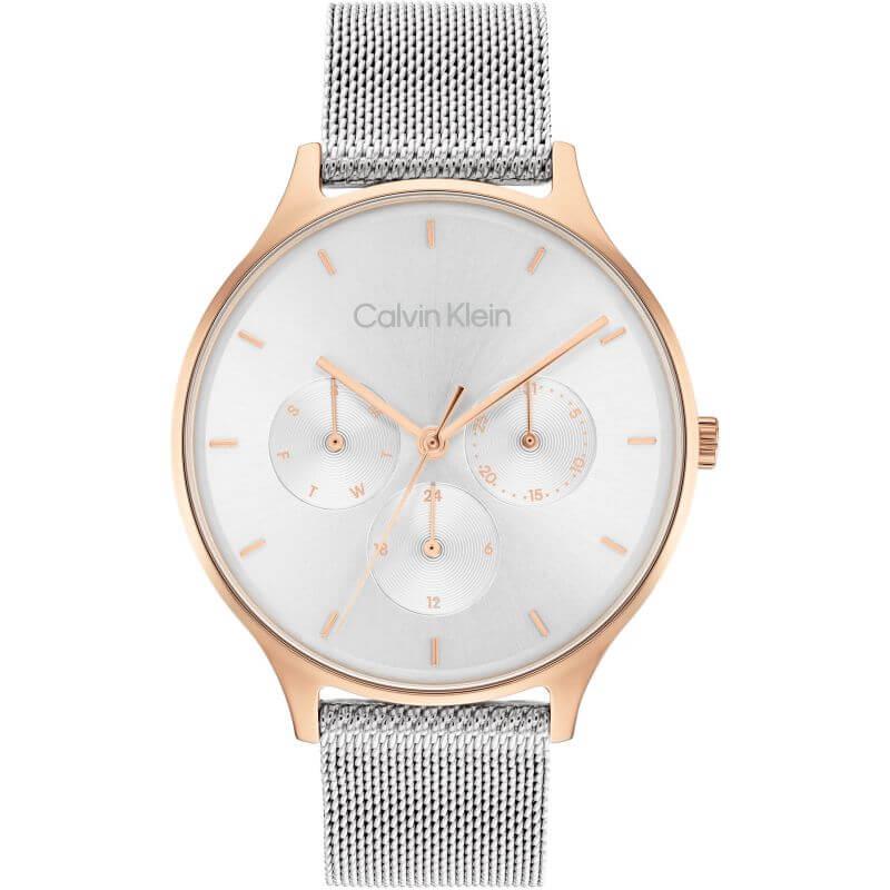 Multifunction Two Tone Steel Mesh Bracelet Strap Watch
