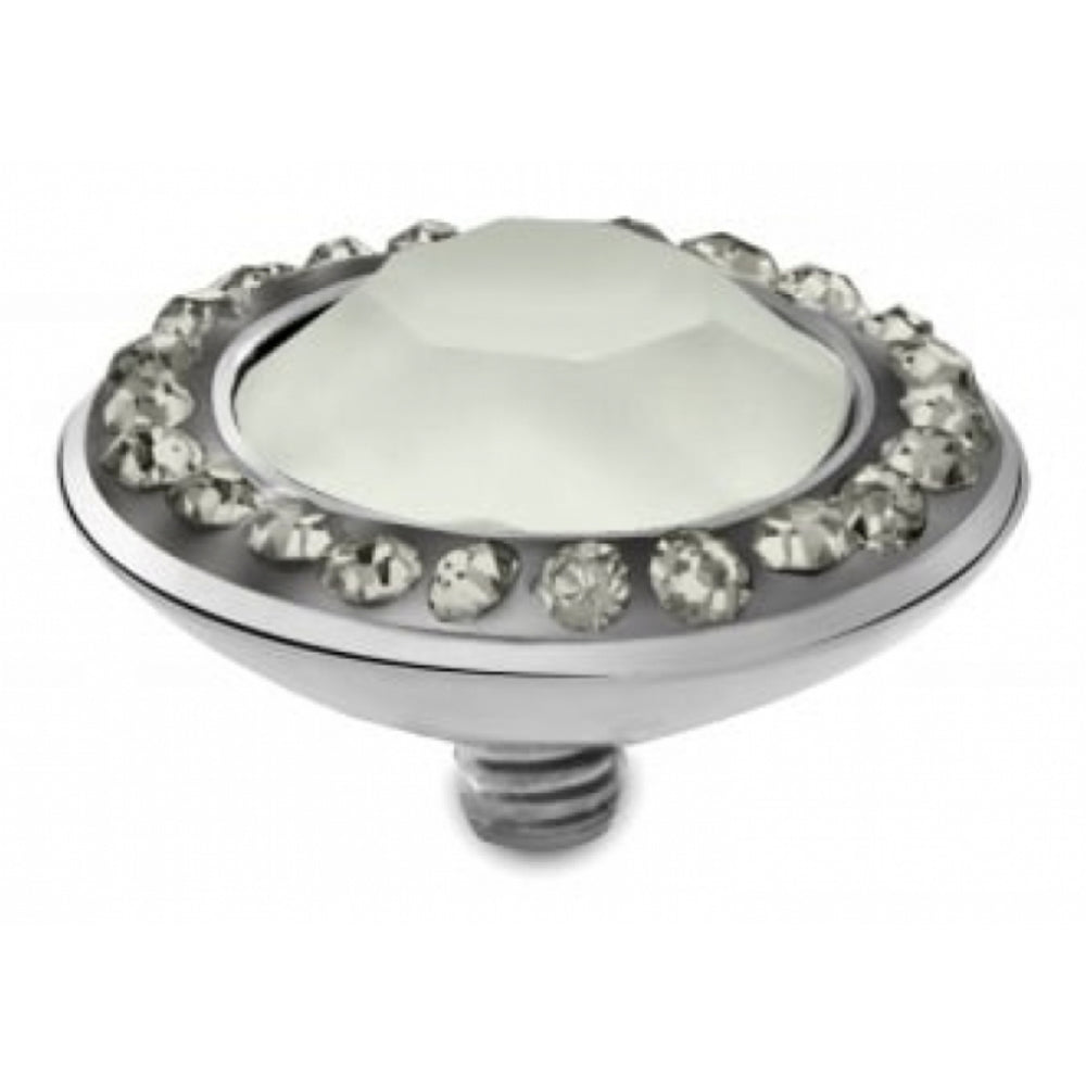 Famosa Stainless Steel 13mm Tondo Deluxe Powder Green Ring Top with Black Diamond CZ