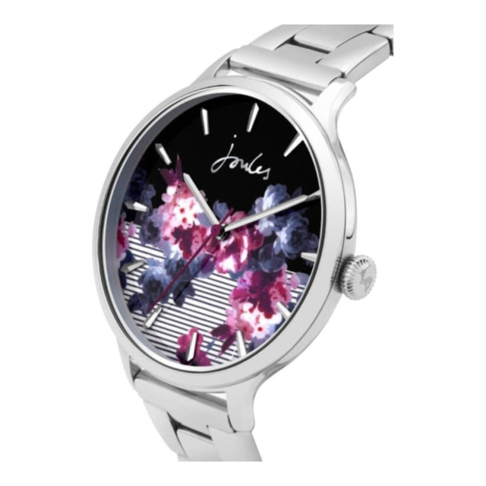 Silver Bracelet Ladies Watch Black Printed Dial