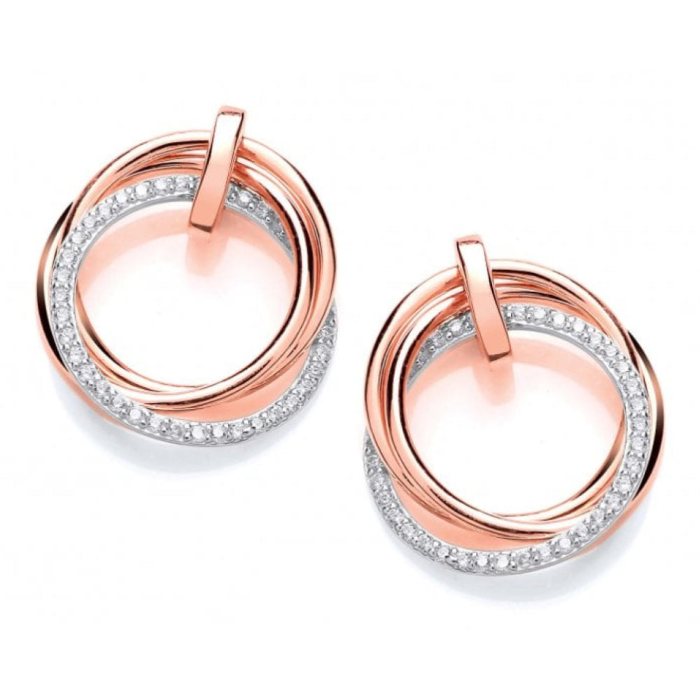Silver & Rose Gold Double Drop Hoops CZ Earrings