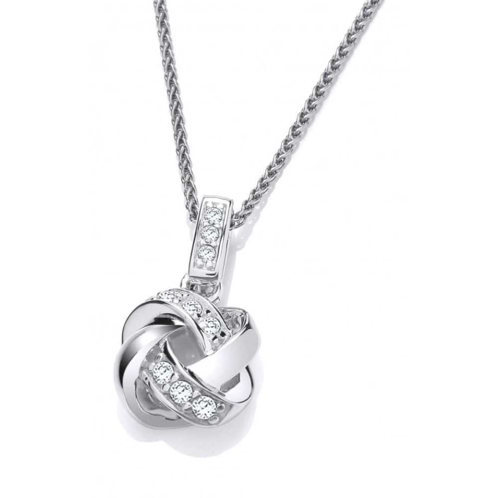 Silver CZ Plaited Knot Pendant & Chain