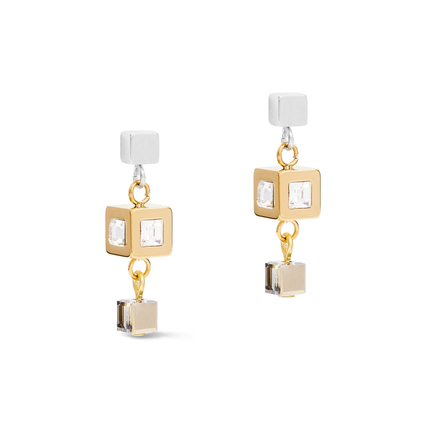 Cluster Gold-Silver Geo Cube Earrings With Stickpin