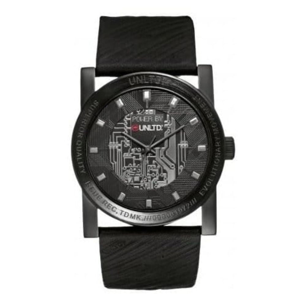 Gents Techno Dream Black Leather Watch with Black/Grey Details