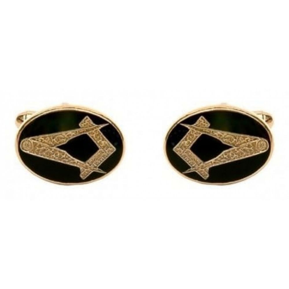 Oval Black Enamel Masonic Cufflinks
