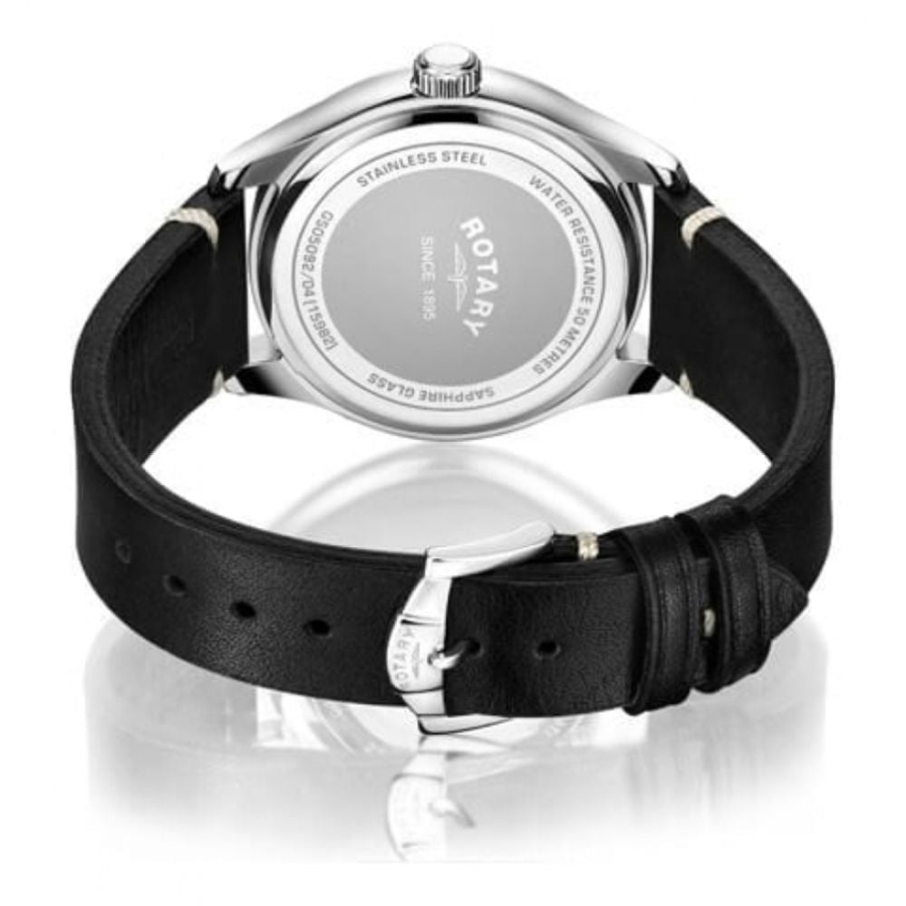 Stainless Steel Case Black Dial & Black Leather Strap Gents Oxford Watch