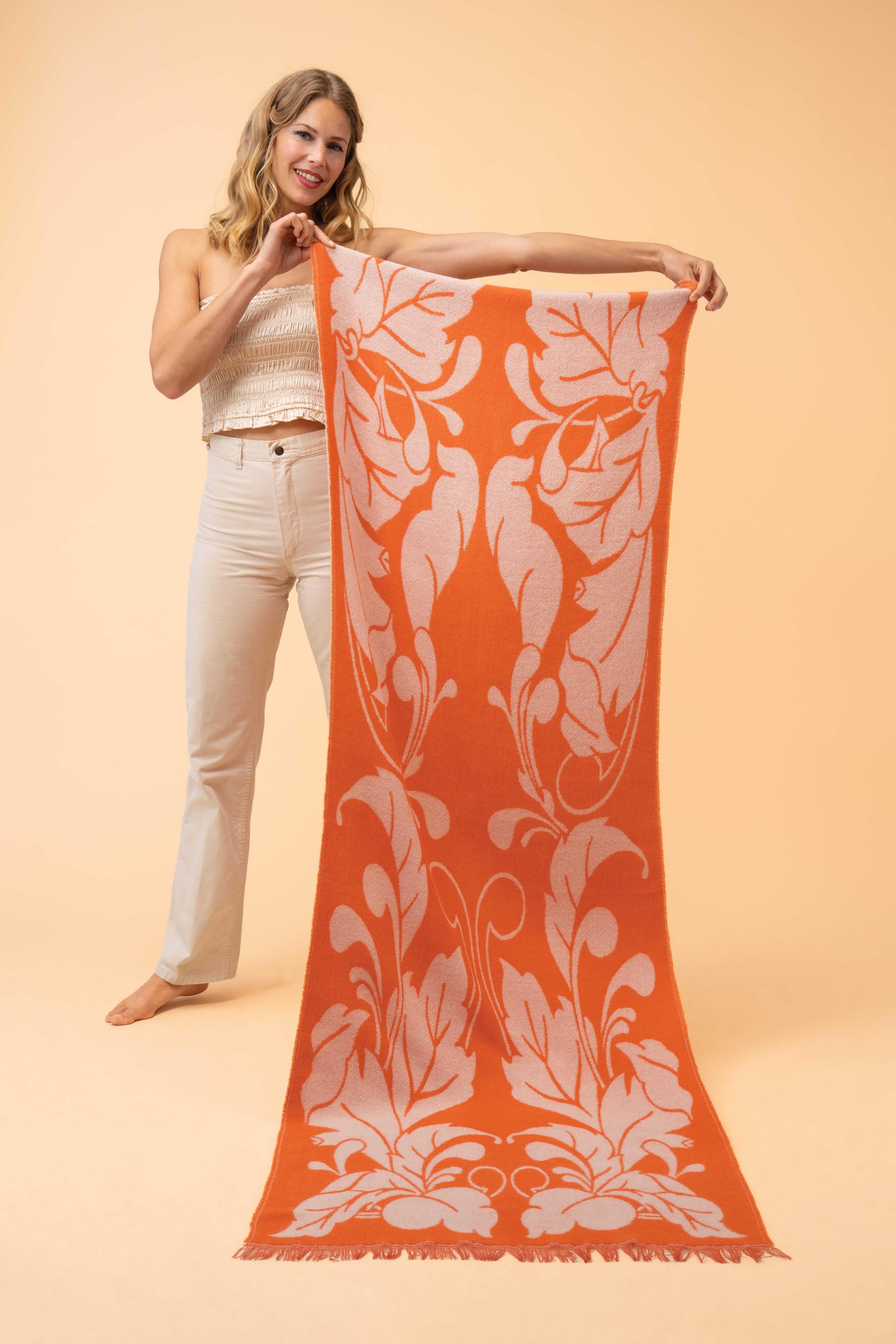 Opulent Flourish - Tangerine- Woven Scarf