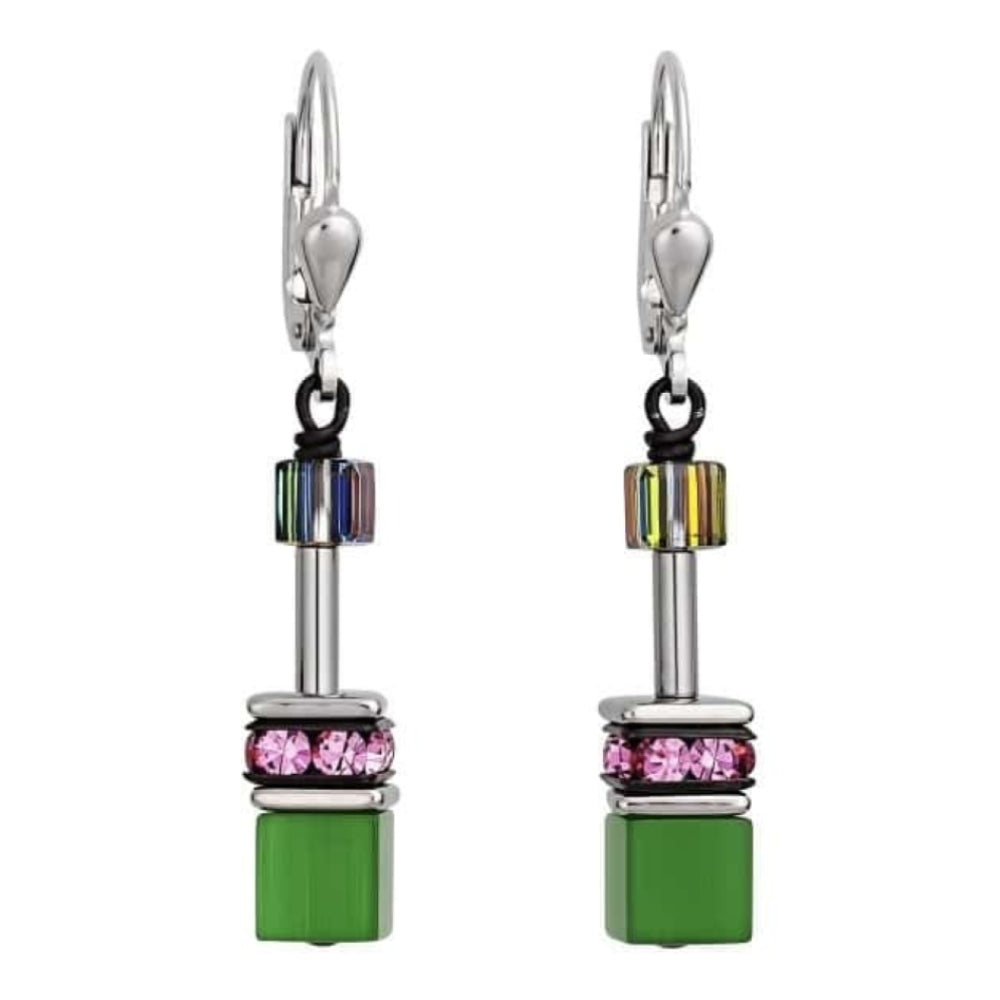 Ladies Green, Pink, Blue & Brown Cubed Synthetic Tiger's Eye Earrings