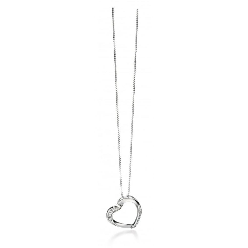 Clear CZ Ribbon Heart Pendant