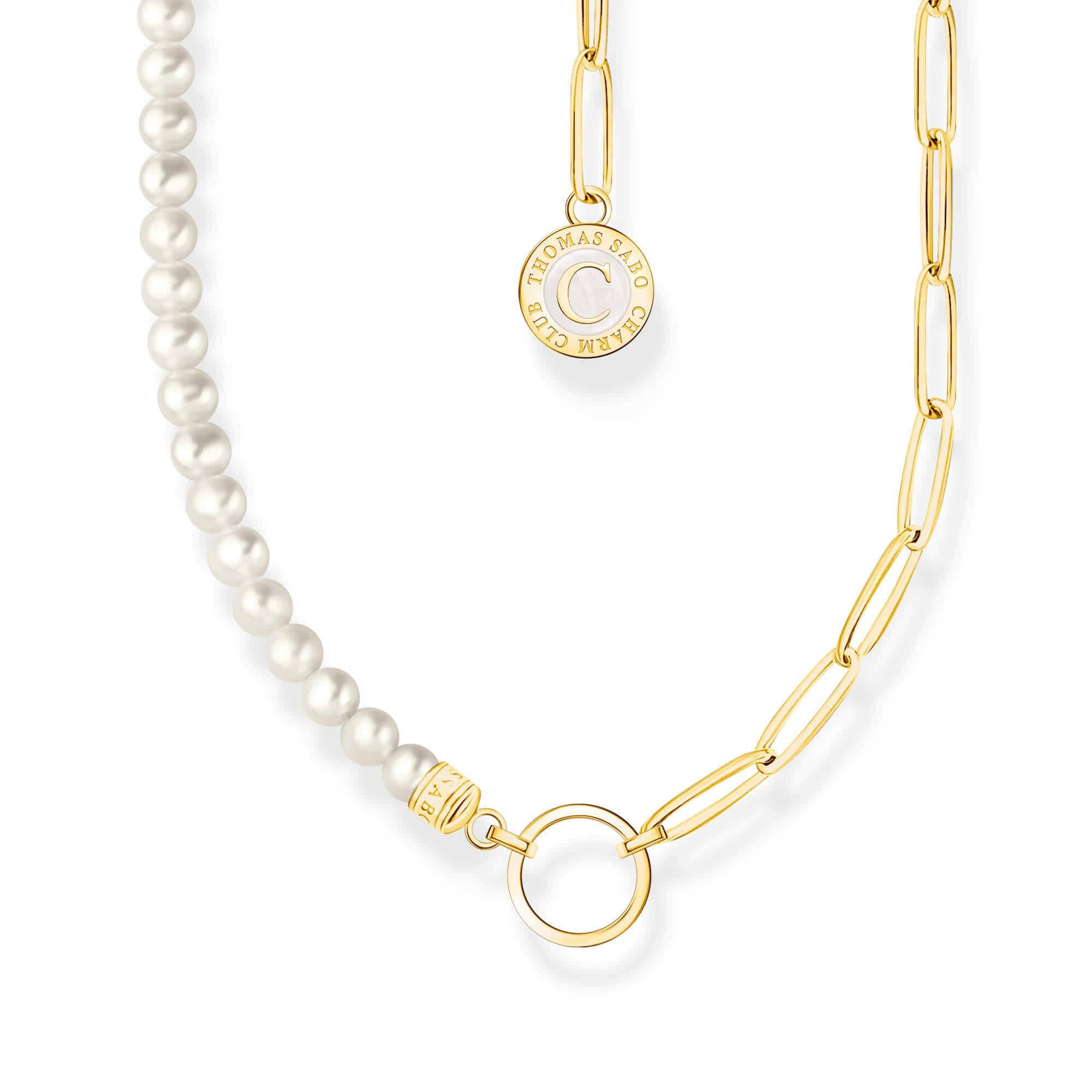 Gold Plated Member Charm Necklace With White Pearl