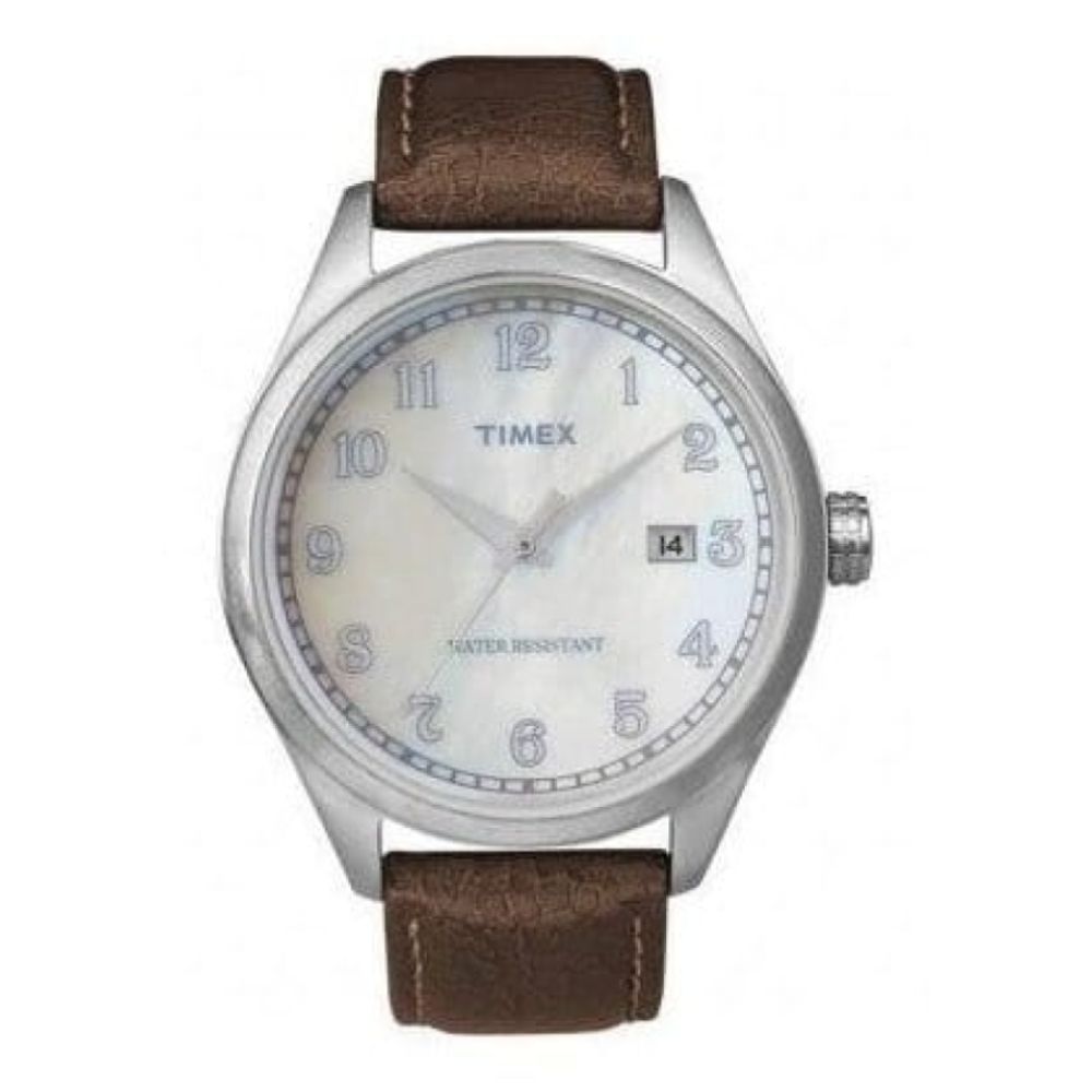 Gents MOP Brown Leather Strap Watch