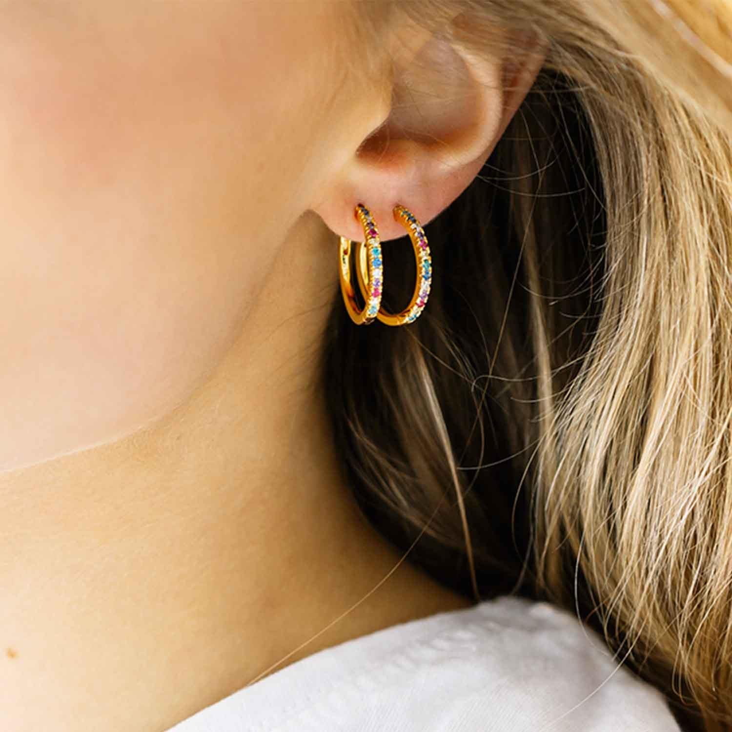 Ellera Grande Earrings In 18k Gold Plated With Multicoloured Zirconia