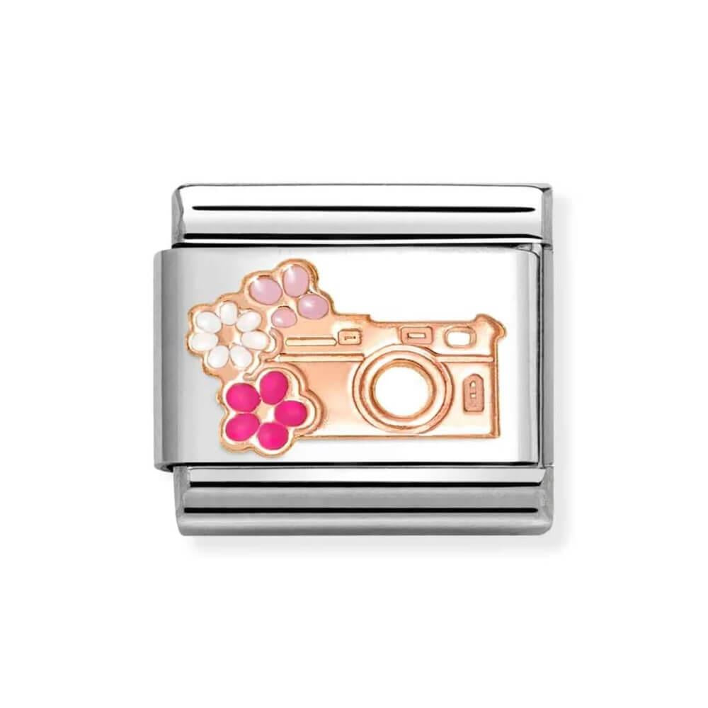 Composable Classic Camera With Flower Link In 9K RG & Enamel