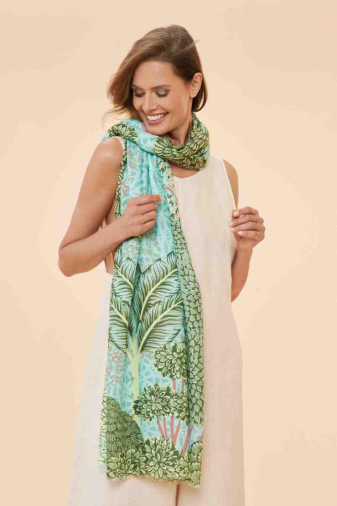 Secret Paradise Print Scarf - Aqua