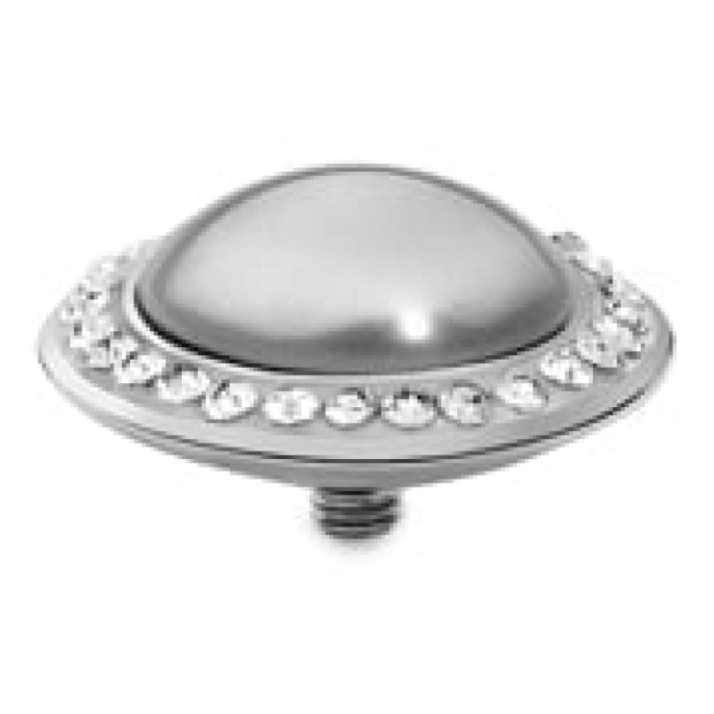 Famosa Tondo Deluxe 16mm Light Grey Pearl In Stainless Steel Ring Top