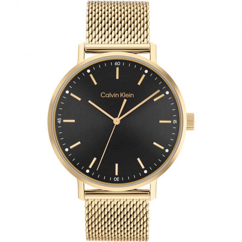 Modern Sunray Black Dial Gold Plated Mesh Bracelet Strap Gents Watch