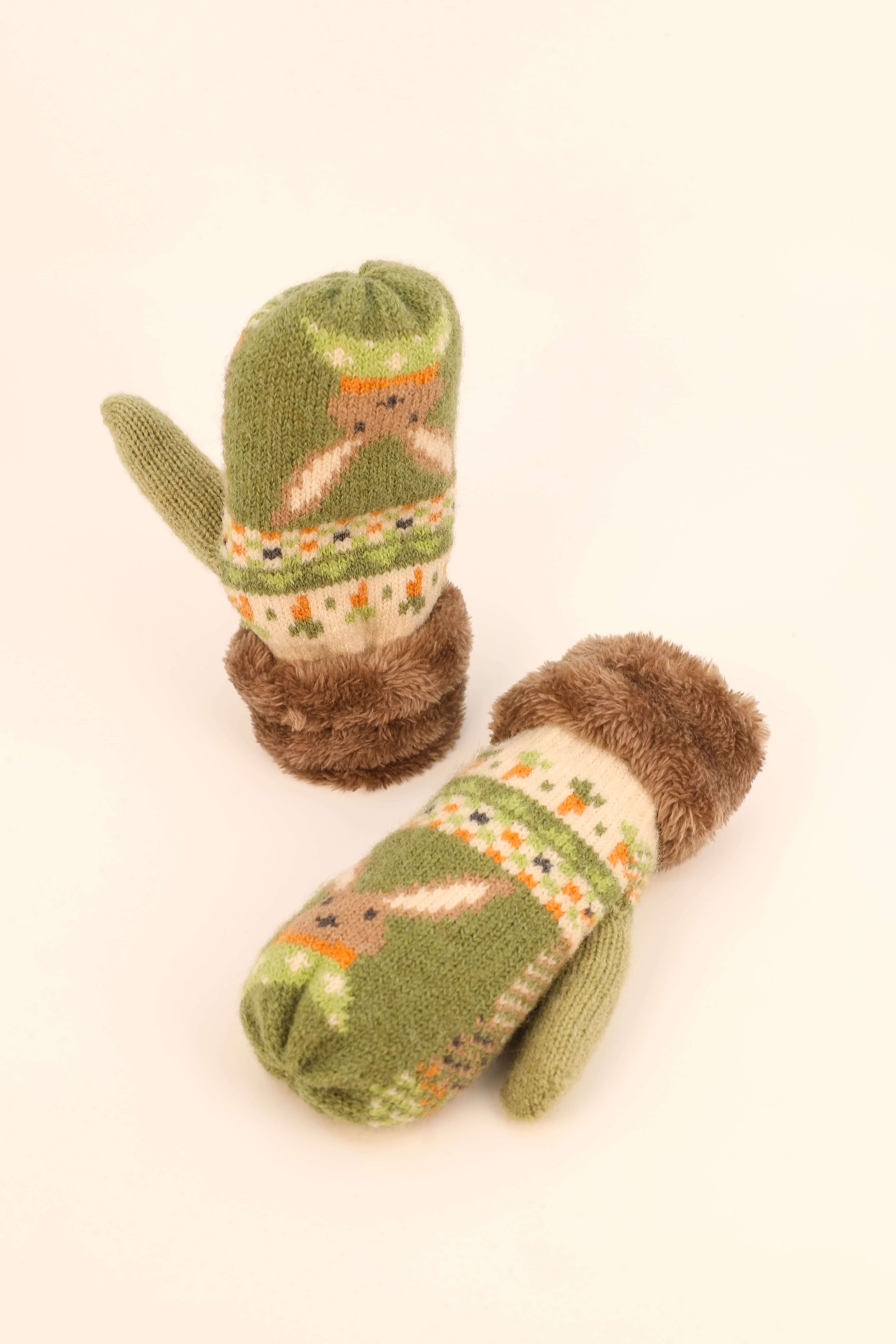 Kids Knitted Mittens - Bunny/Carrot