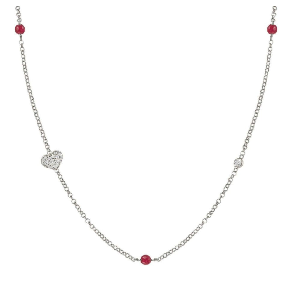 Gioie Necklace In 925 Silver, Cubic Zirconia And Jade (001_Silver Heart)