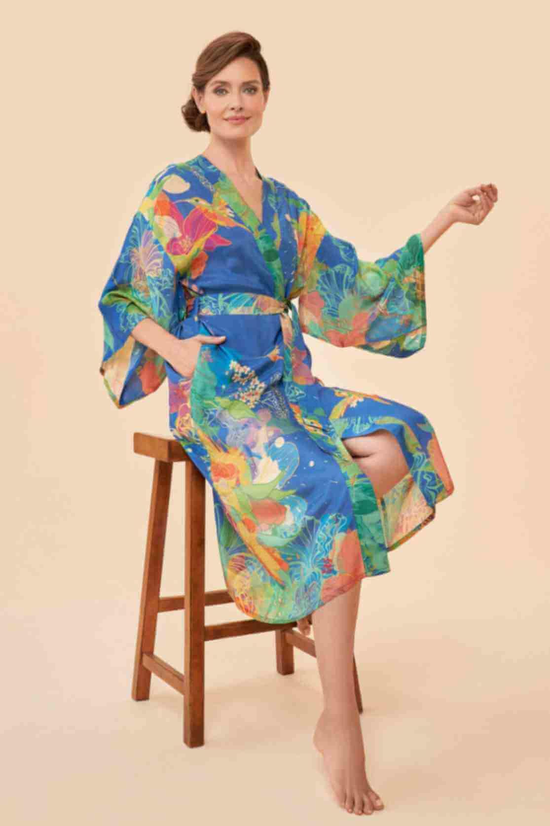 Hummingbird Kimono Gown - Denim