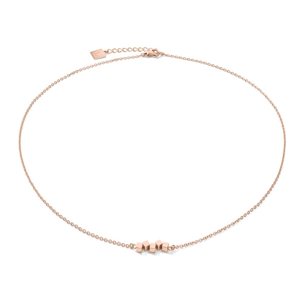 Rose Gold Plated Dancing Small Geo Cubes & Chain Necklace