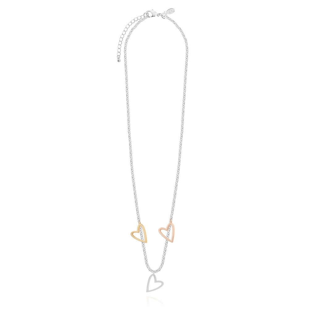 Florence | Heart Necklace | Silver Rose Gold And Gold | Necklace | 46cm + 5cm Extender