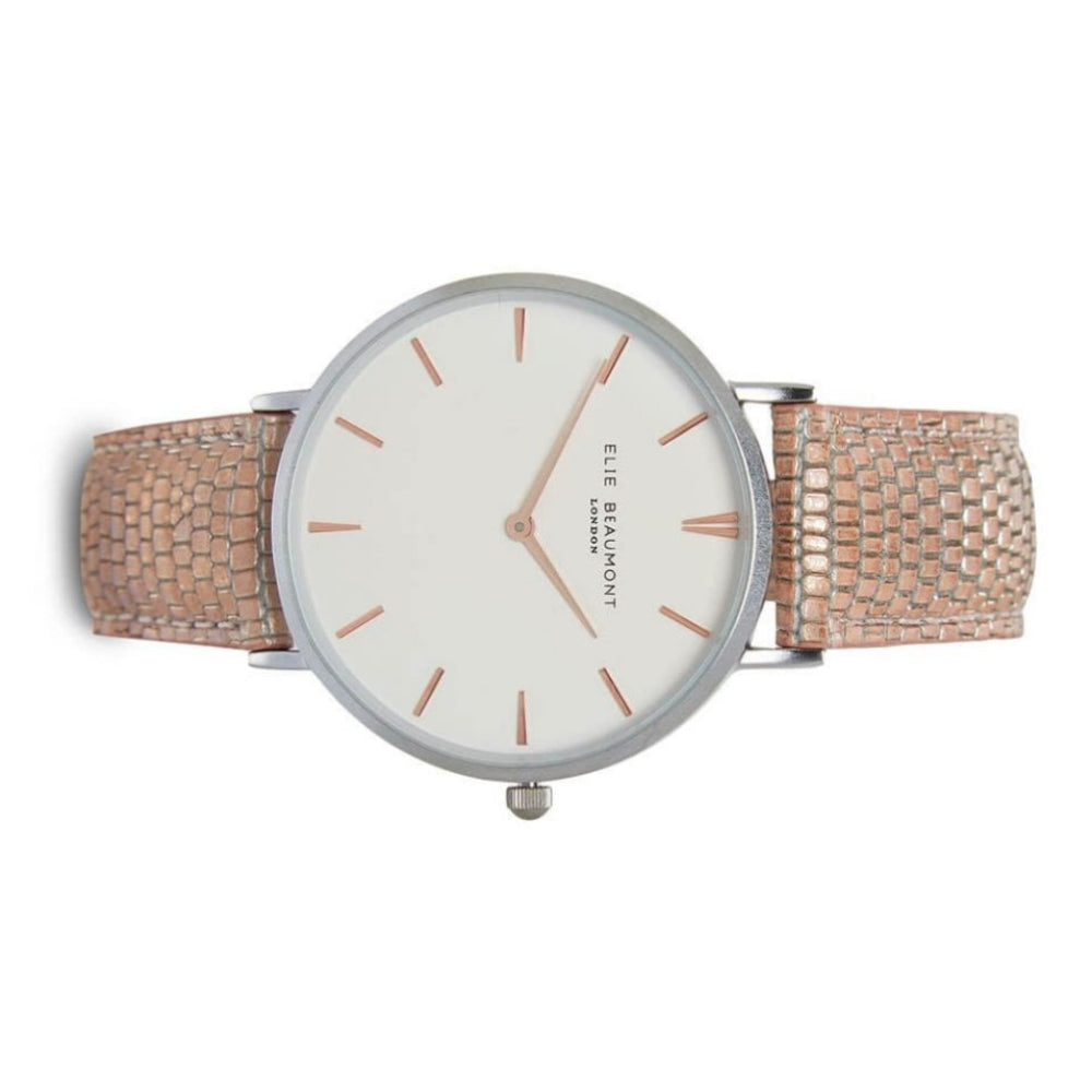 Sloane Pink Snakeskin Pattern Leather Strap With Stainless Steel Case & White Dial Ladies Watch
