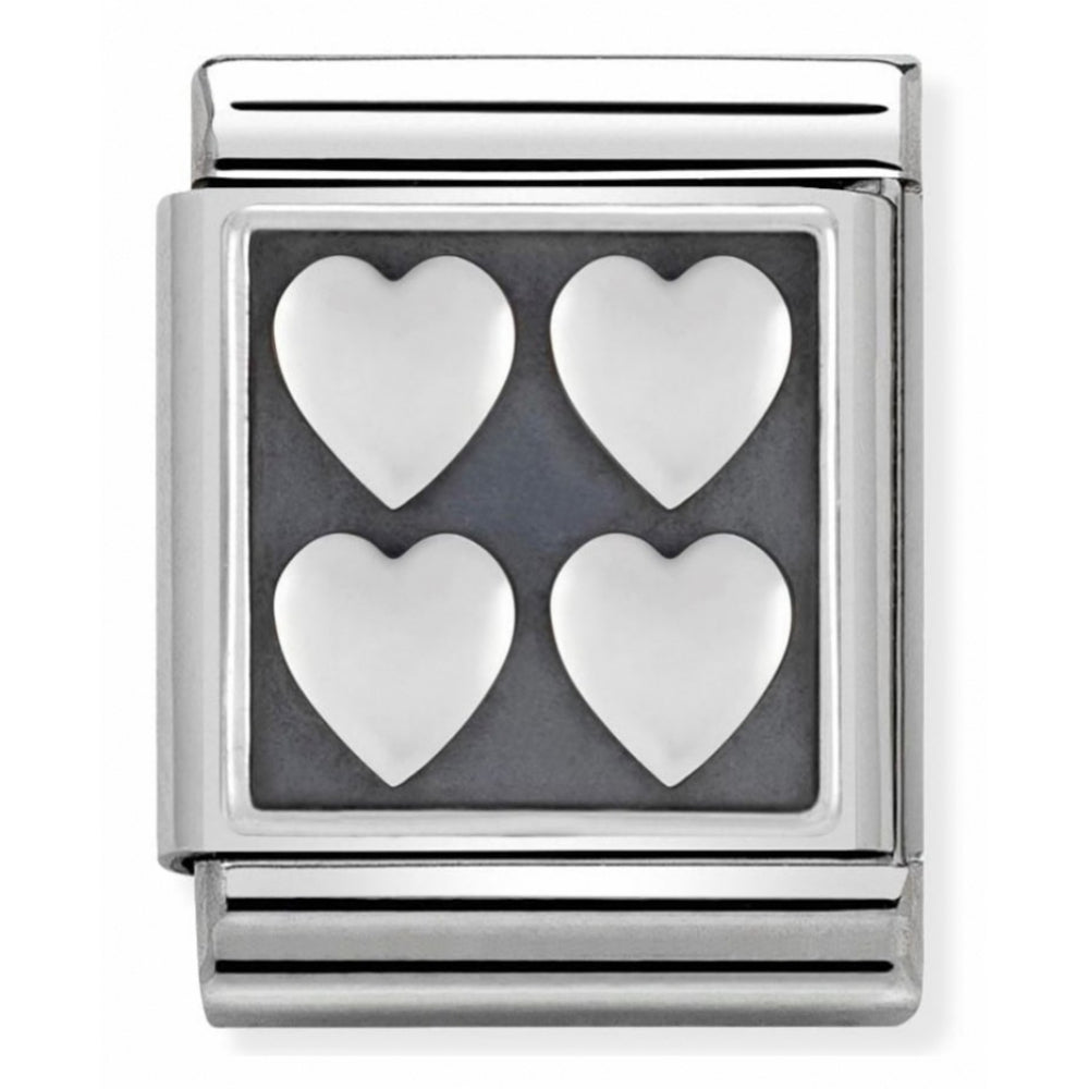 Composable Oxidized 4 Hearts Symbol Stainless Steel And Sterling Silver Big Charm
