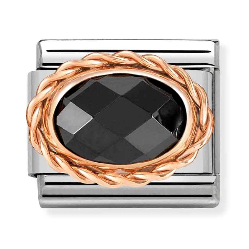 Composable Classic Stainless Steel Link With Oval Faceted Black CZ & 9k Rose Gold