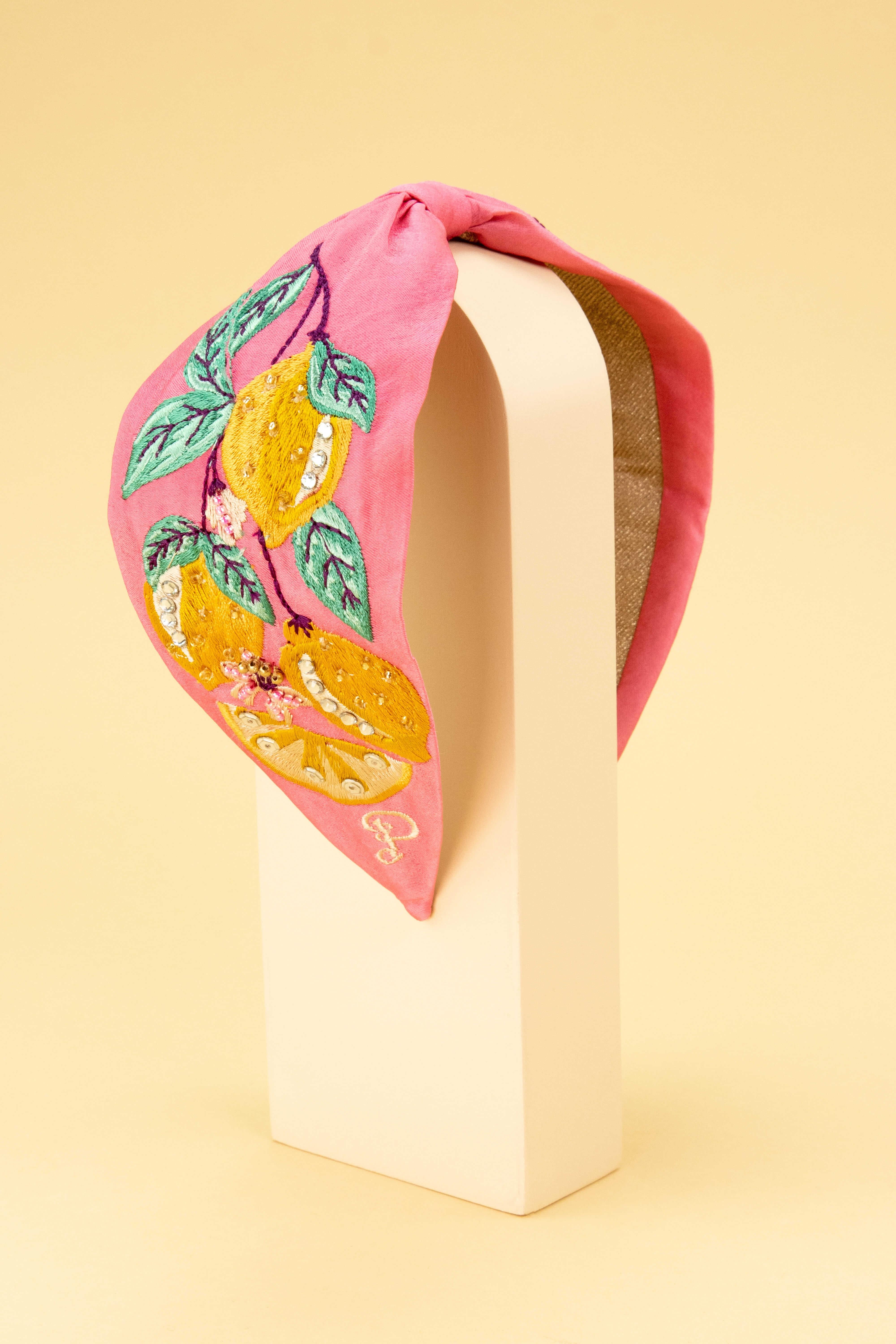 Sicilian Lemons Embroidered Headband