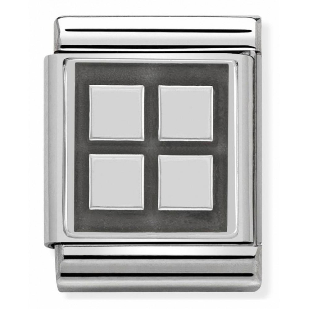 Composable Oxidized Four Square Symbol Stainless Steel And Sterling Silver Big Charm