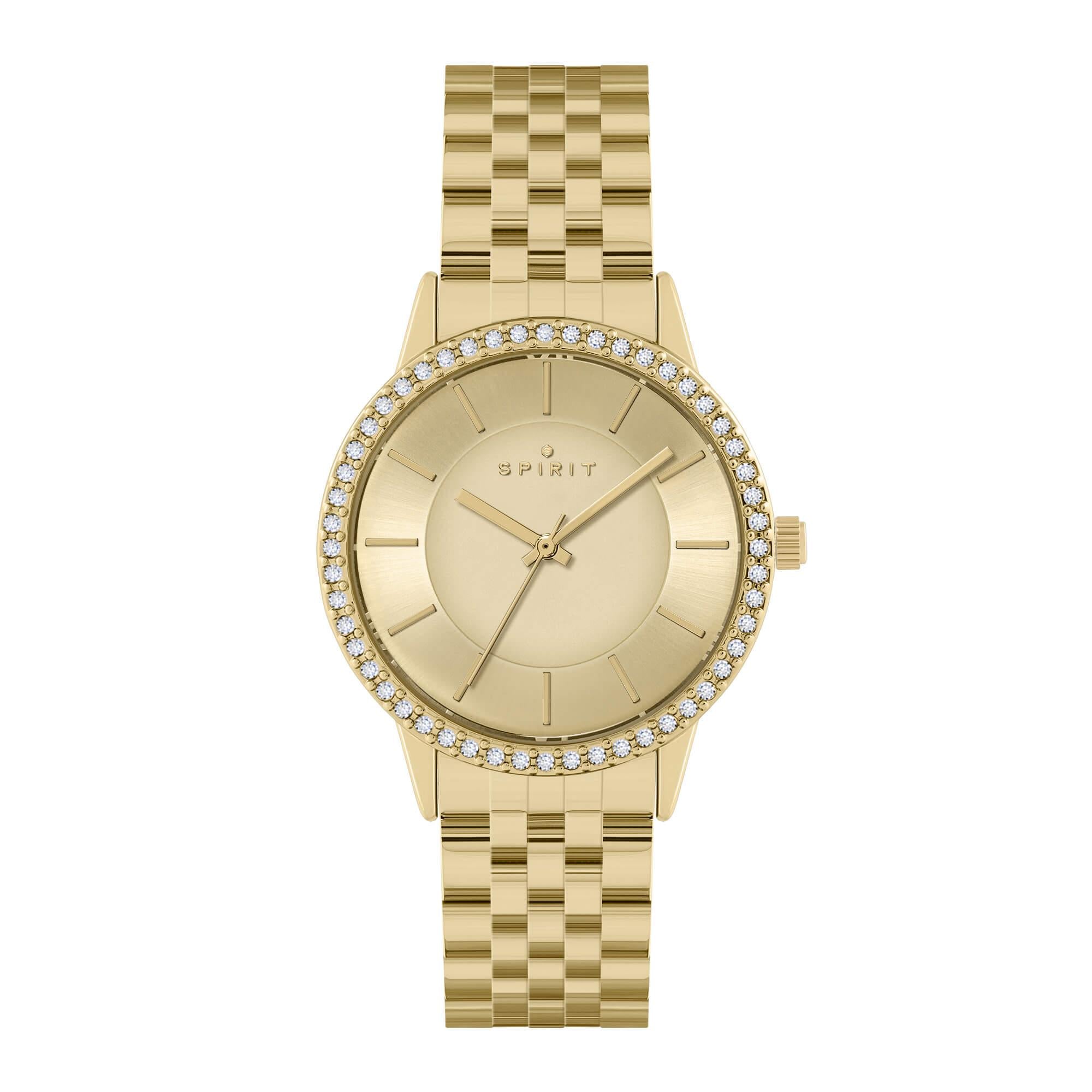Ladies Polished Pale Gold Stone Set Bezel Bracelet Watch