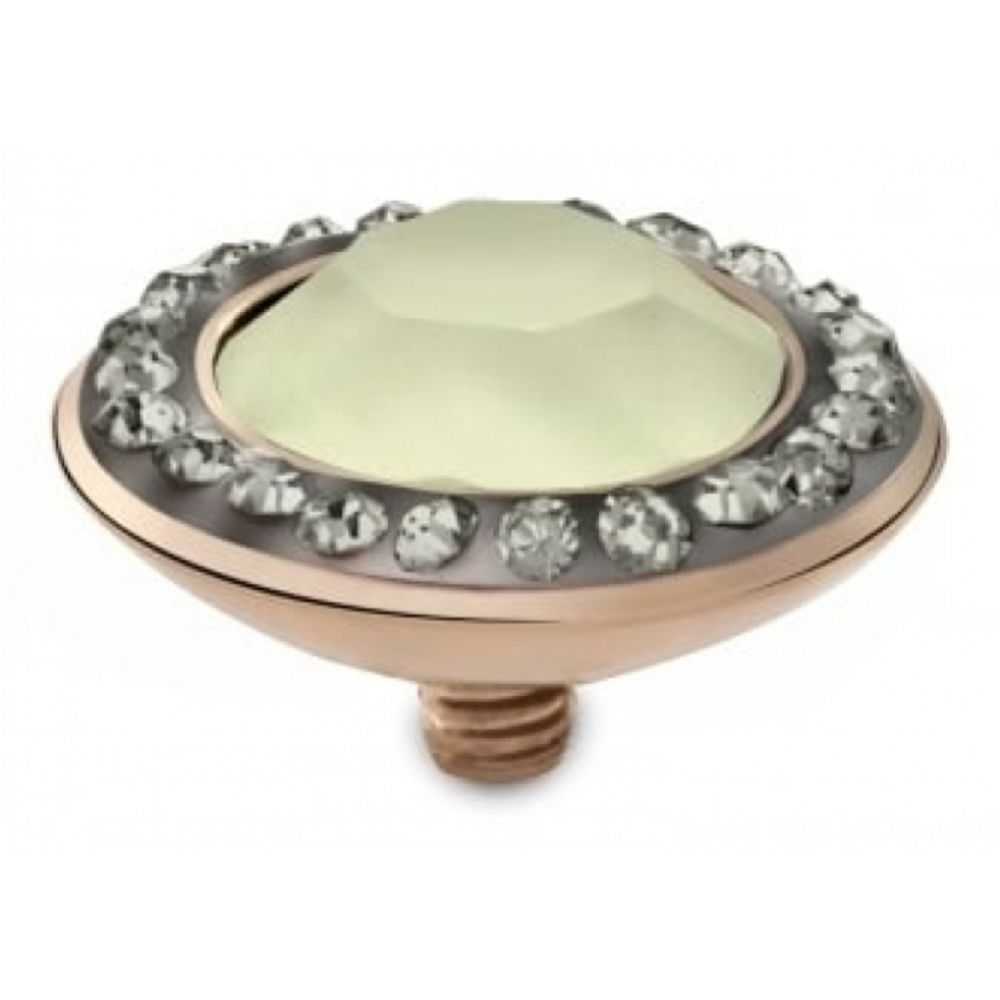 Famosa Rose Gold Plated 13mm Tondo Deluxe Powder Yellow Ring Top with Black Diamond CZ