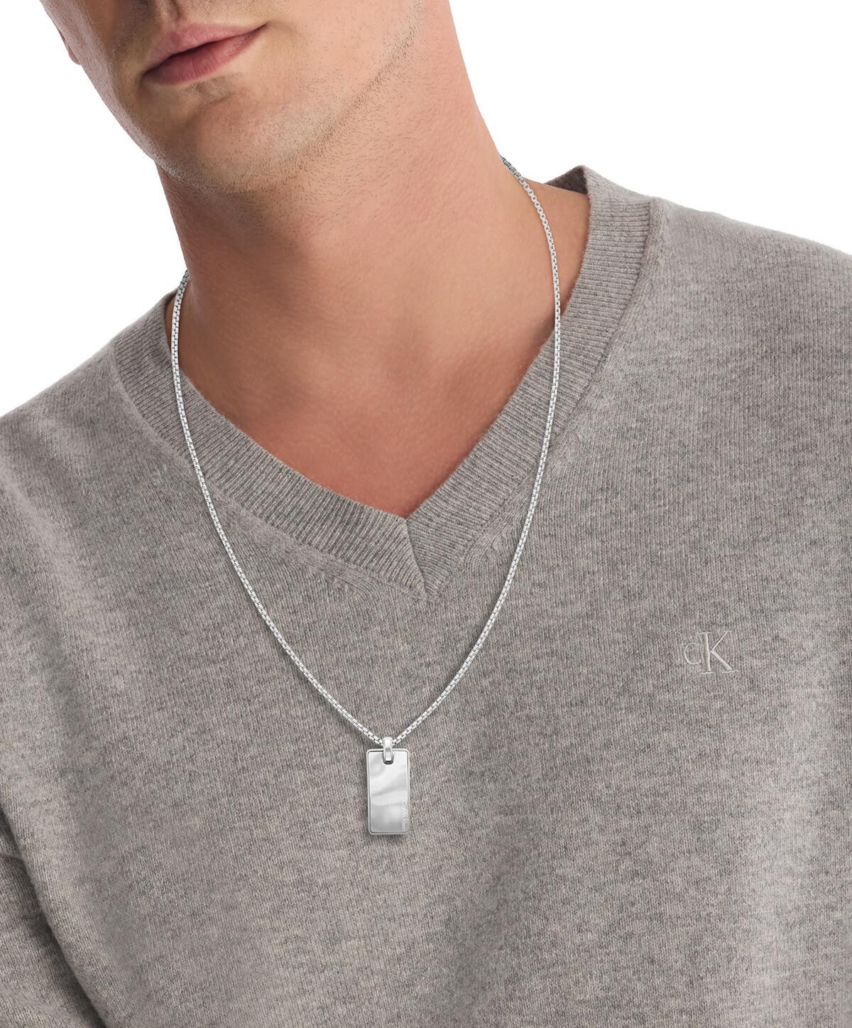 Metallic Waves Mens SS Dog Tag Necklace