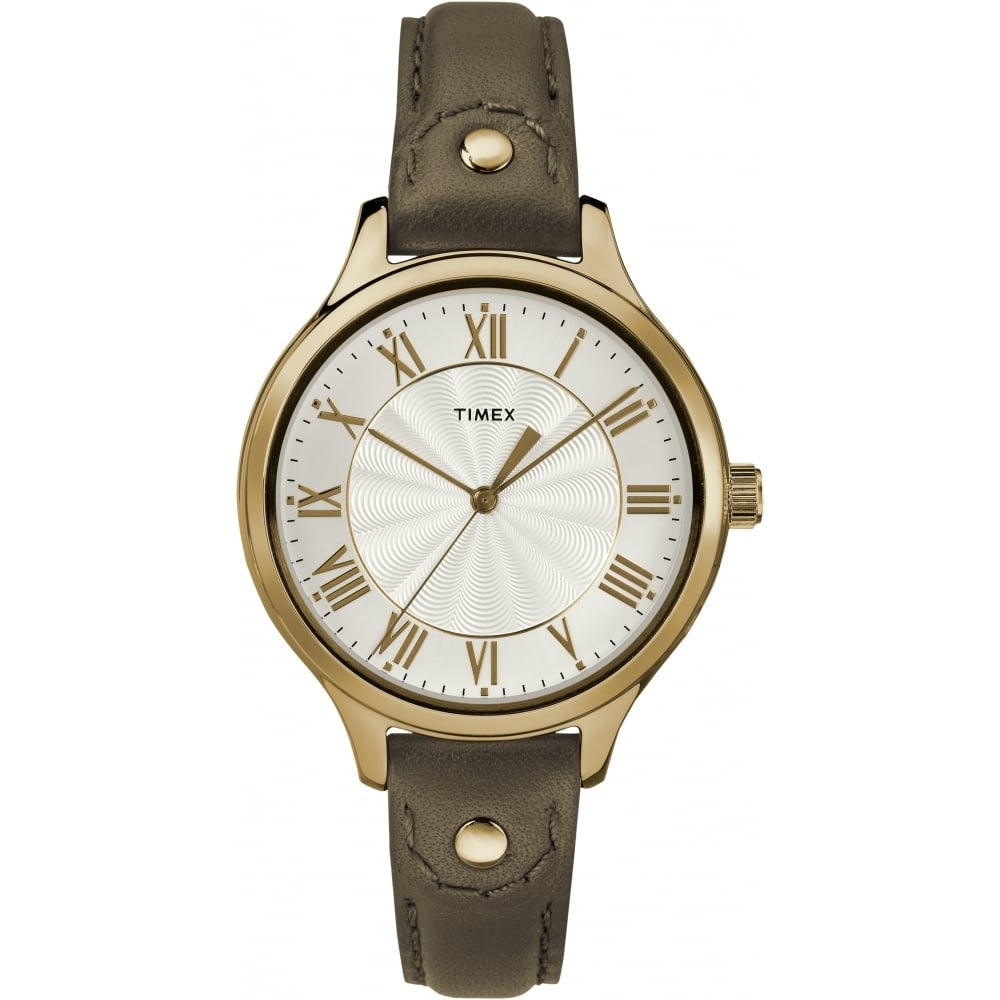 Peyton 36mm Green Leather Strap/White Dial