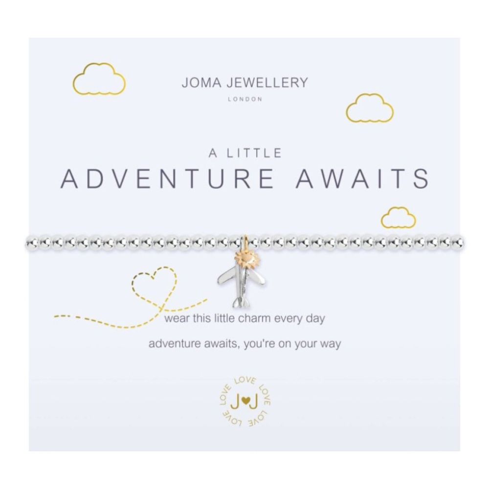 A Little -Adventure Awaits - Silver & Yellow Gold Charm - Silver Bracelet - 17.5cm Stretch