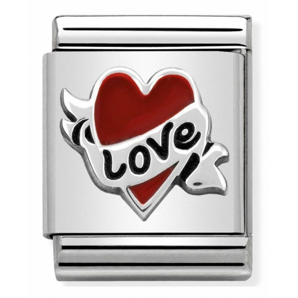 Composable Oxidised Heart With Bow Love Stainless Steel, Enamel And Sterling Silver Big Charm