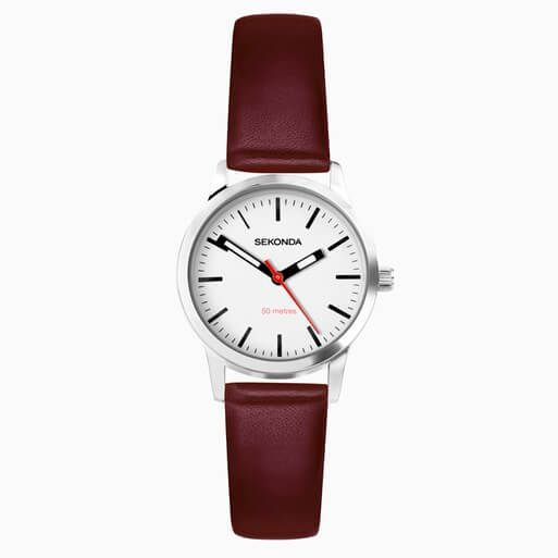 Nordic White Dial & Red Leather Strap Ladies Watch