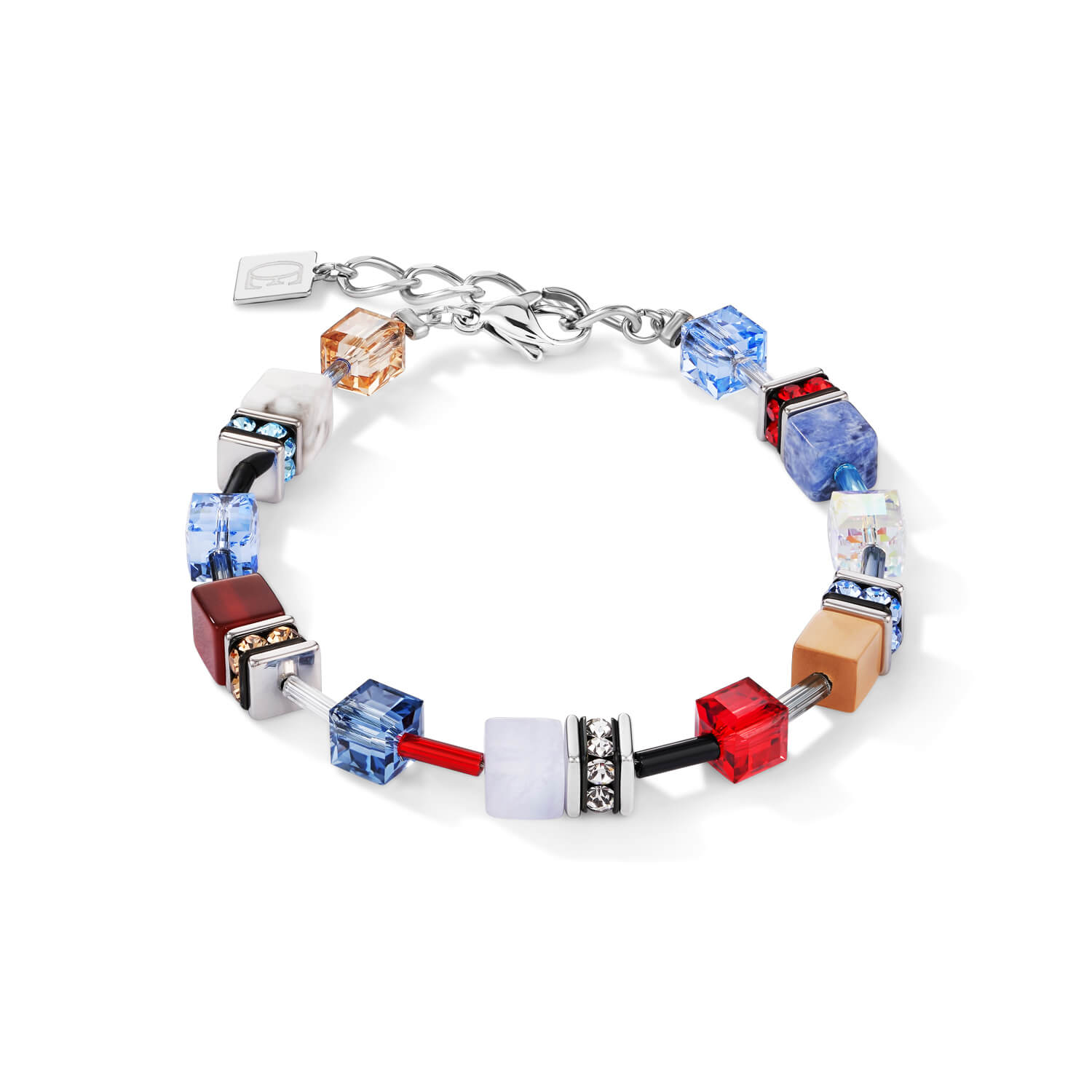 Geo Cube Swarovski Crystals & Gemstones Blue-Red Bracelet
