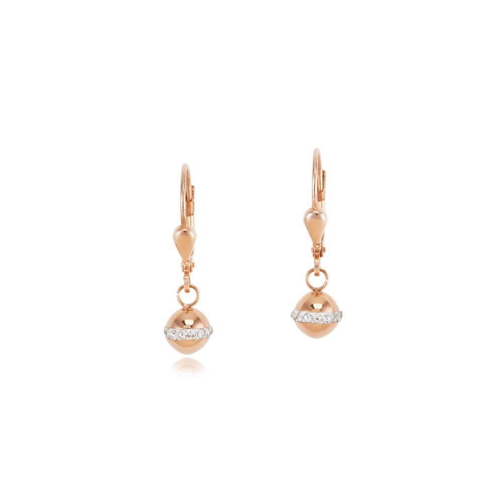 Rose Gold Plated Ball With Pave Crystals Pierced Earrings