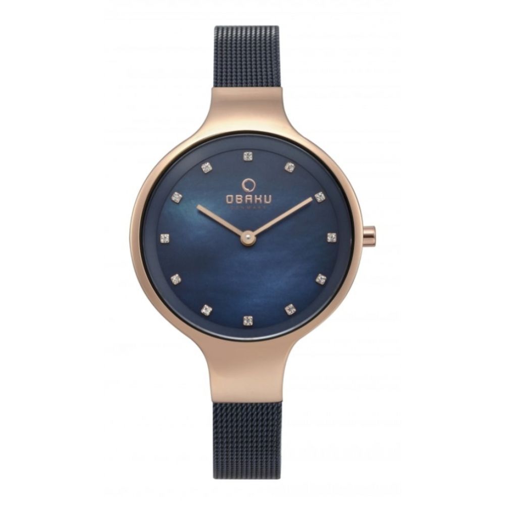 SKY - OCEAN Rose Gold Case Blue Dial & Mesh Bracelet Strap Ladies Watch
