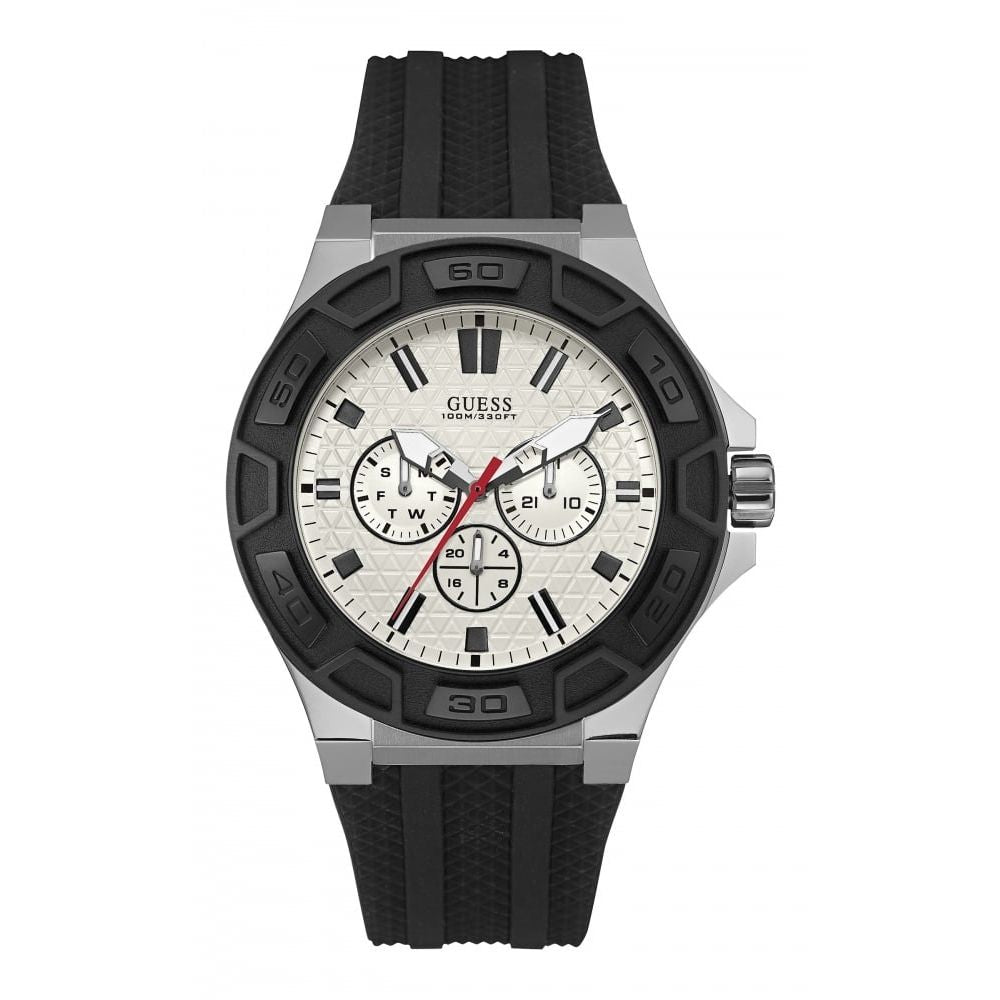 Gents Silver Circle Stainless Steel Dial Black Strap Watch