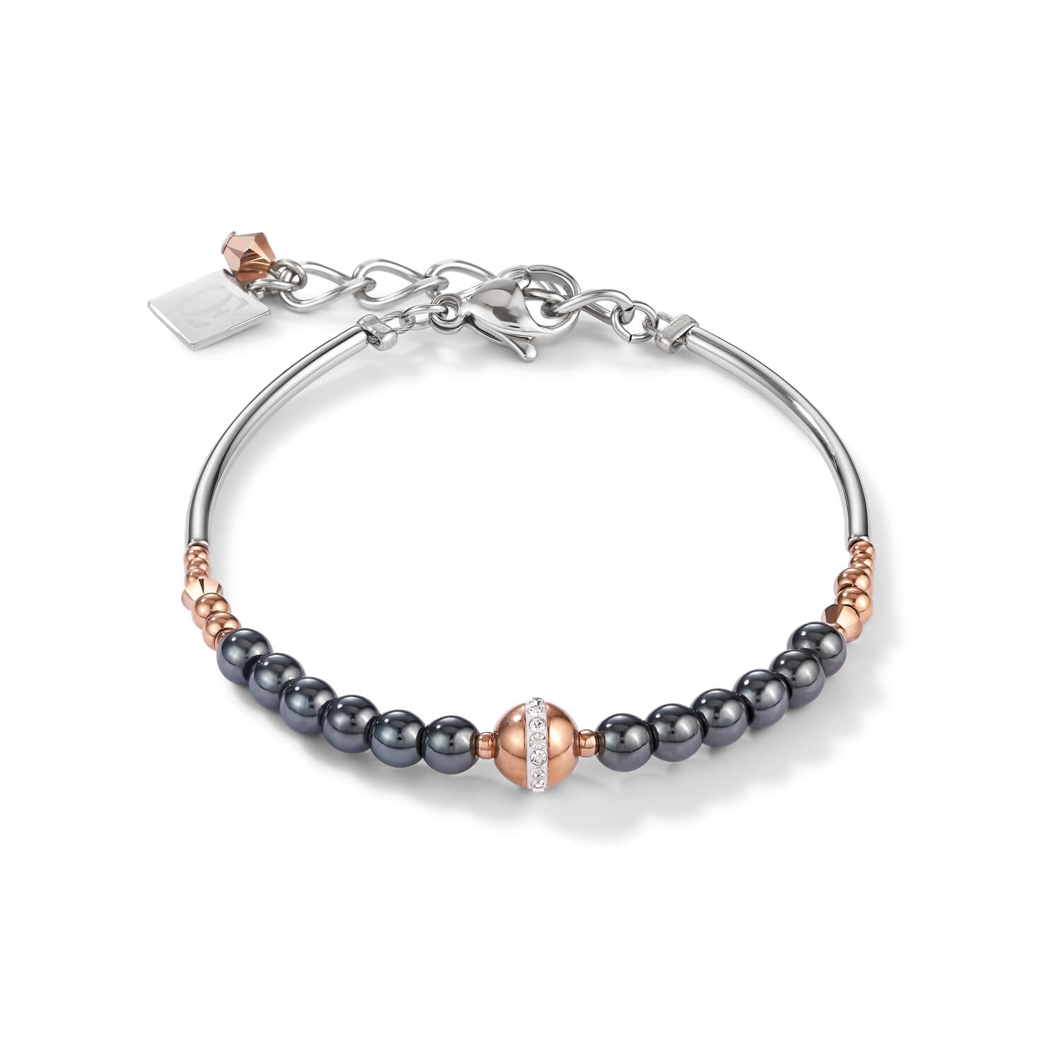 Stainless Steel Rose Gold & Haematite Anthracite Ball Bracelet
