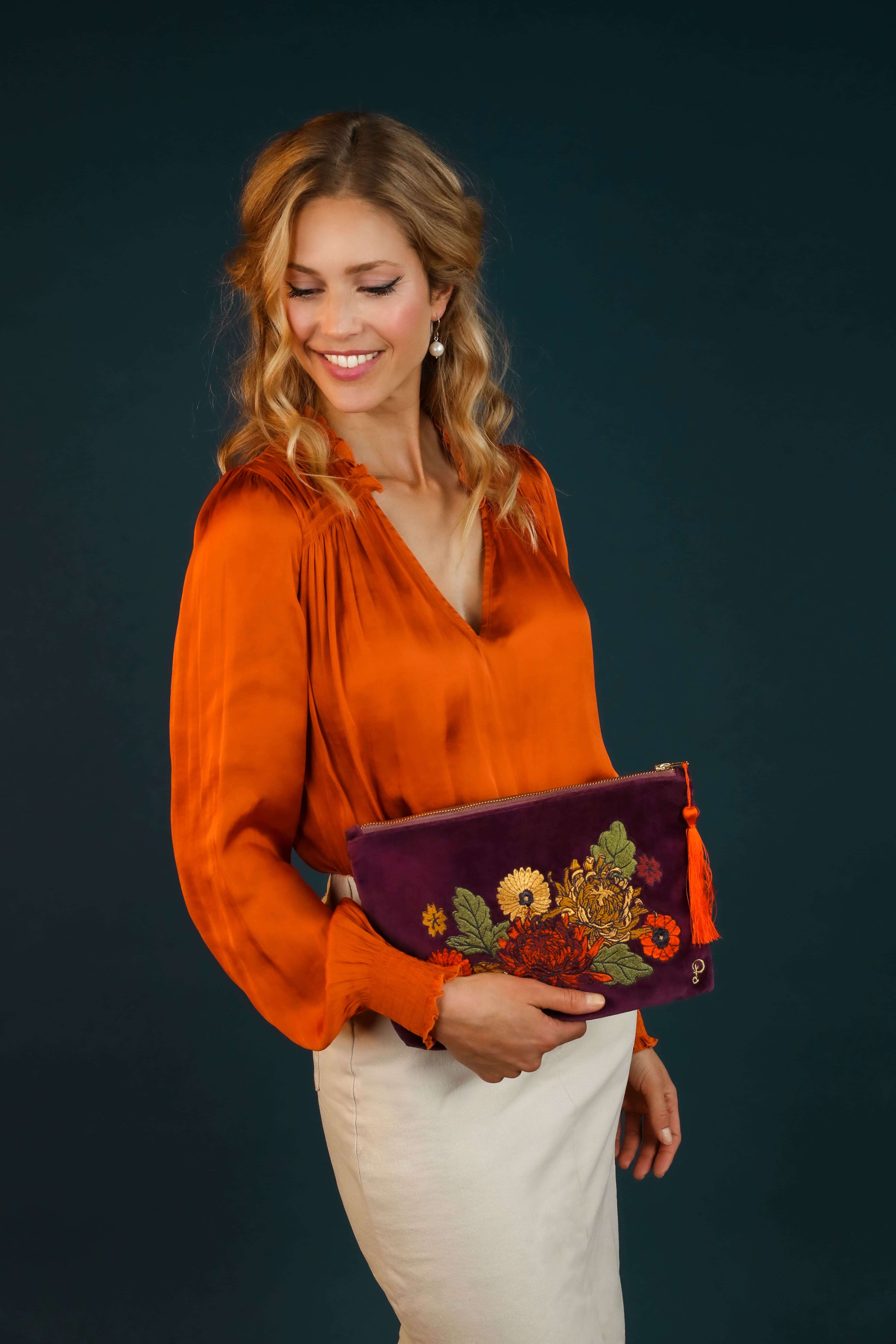 Vintage Flora Velvet Zip Pouch