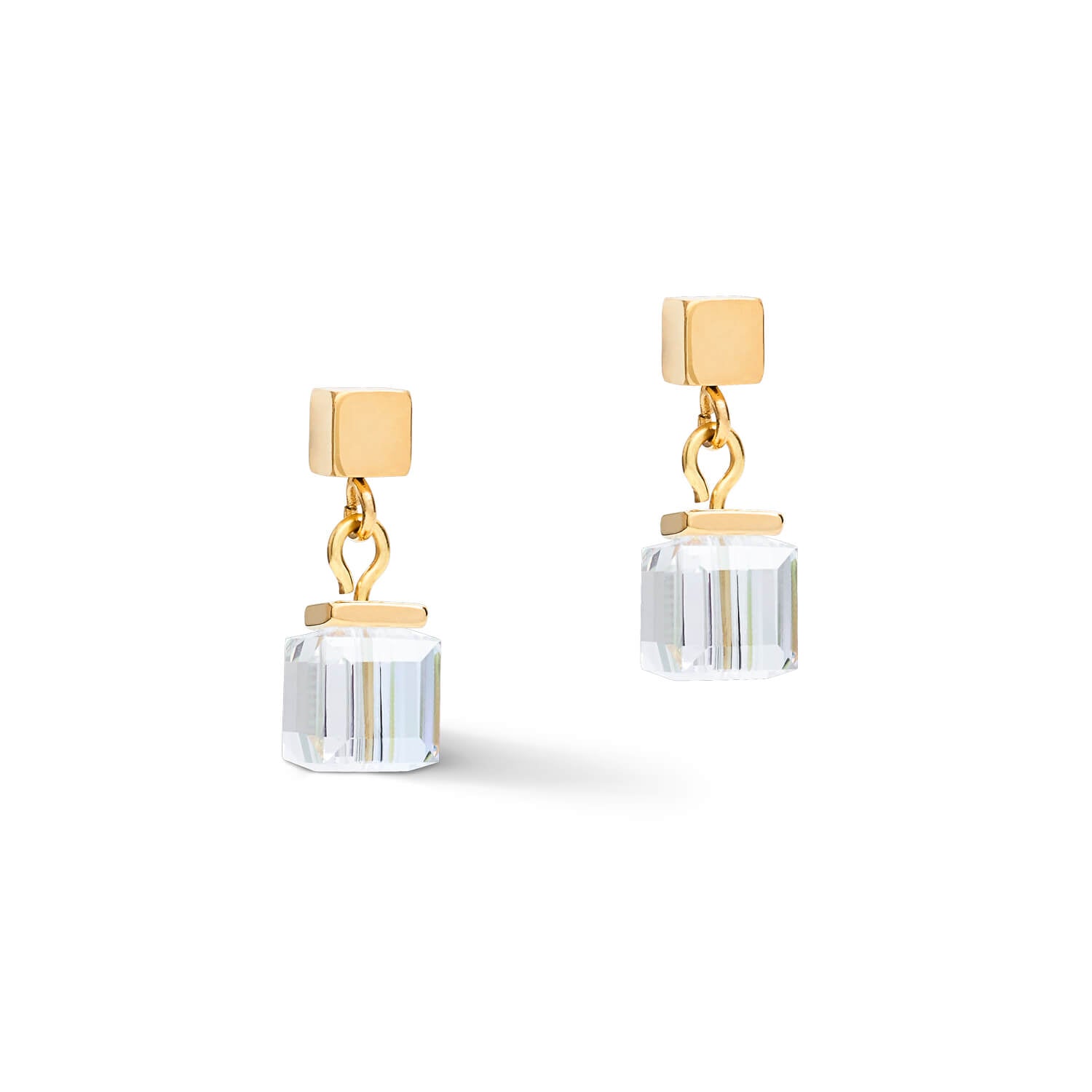 Swarovski Crystals & Gold- Grey Geo Cube Earrings With Stickpin