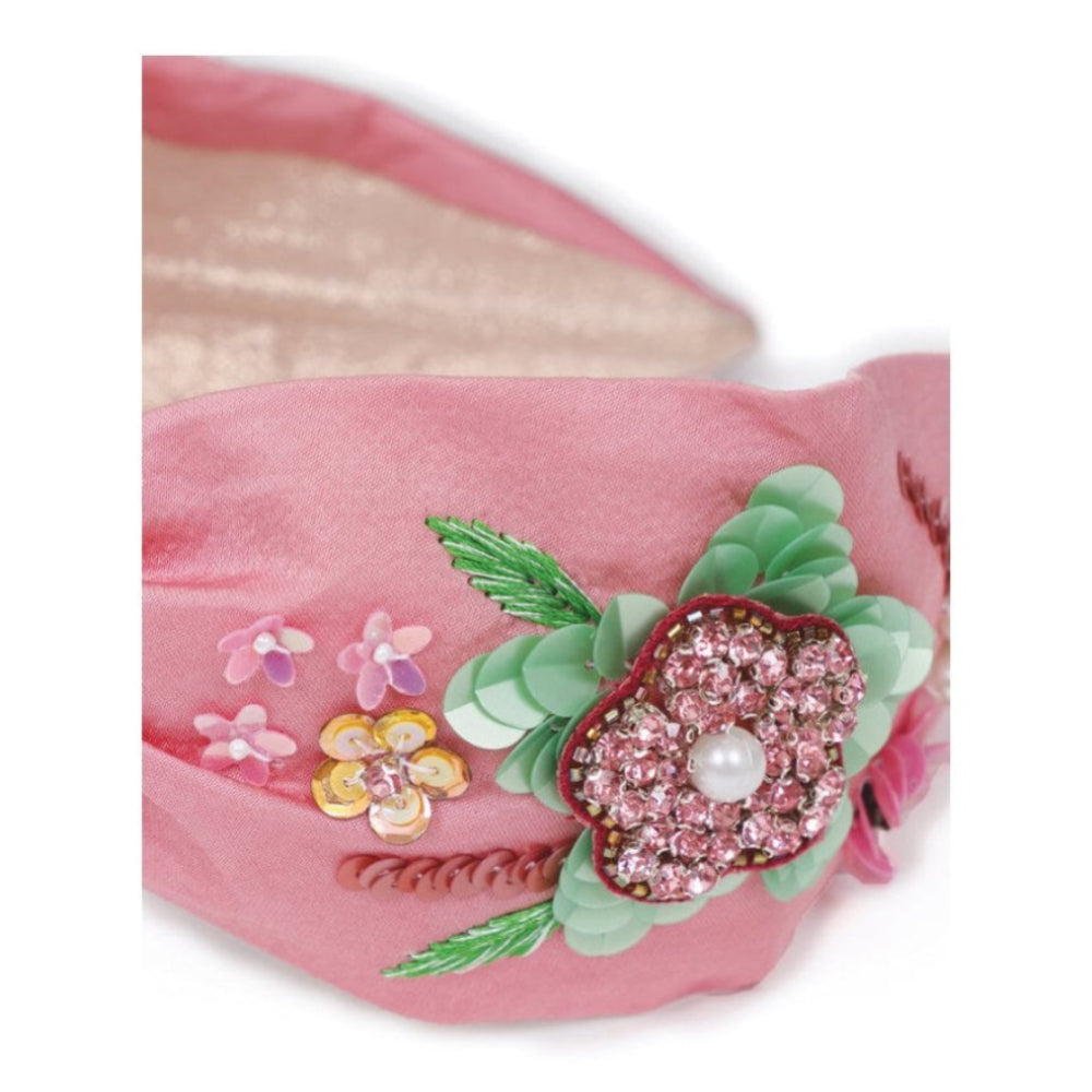Embroidered Floral Headband - Pink