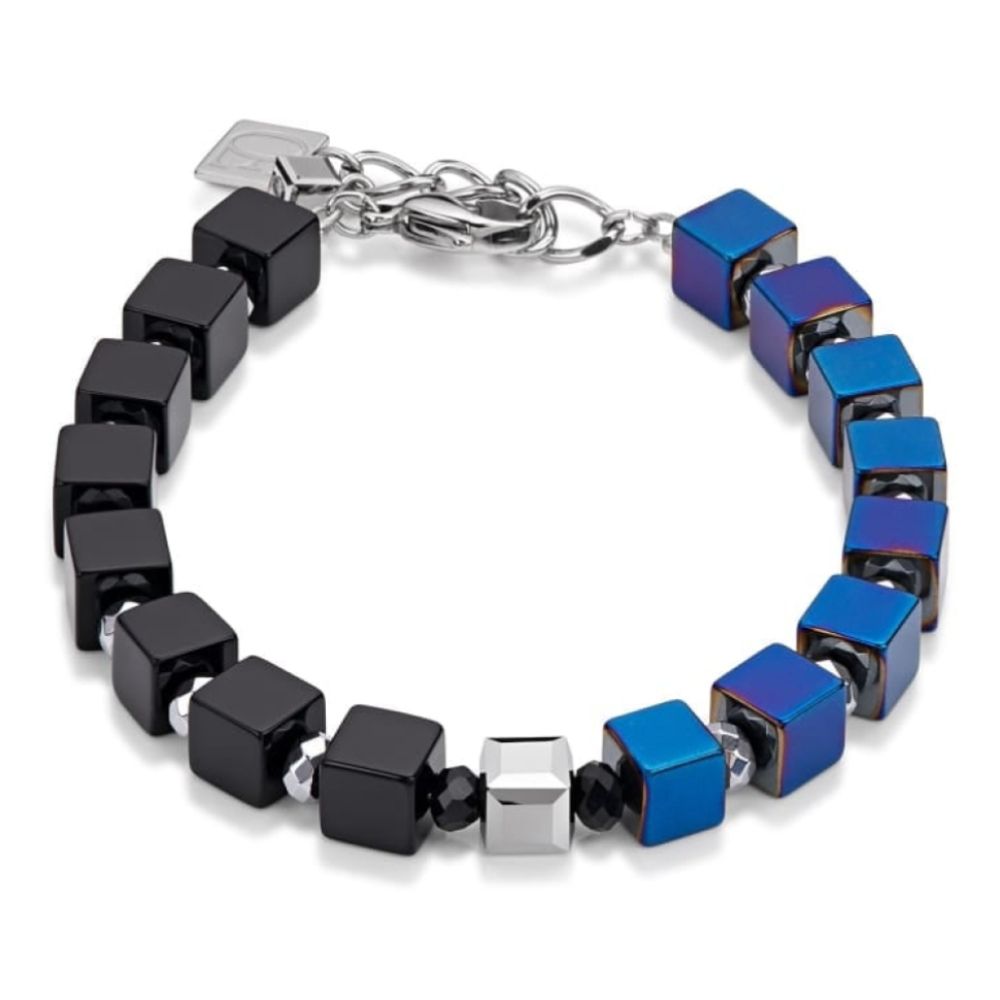 Metallic Blue & Black Geo Cube Bracelet