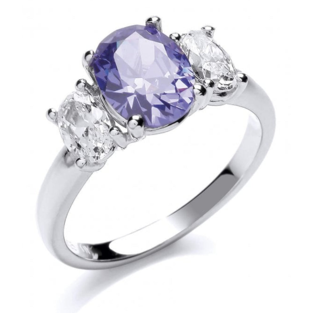 Tanzanite CZ Centre Triple CZ Ring