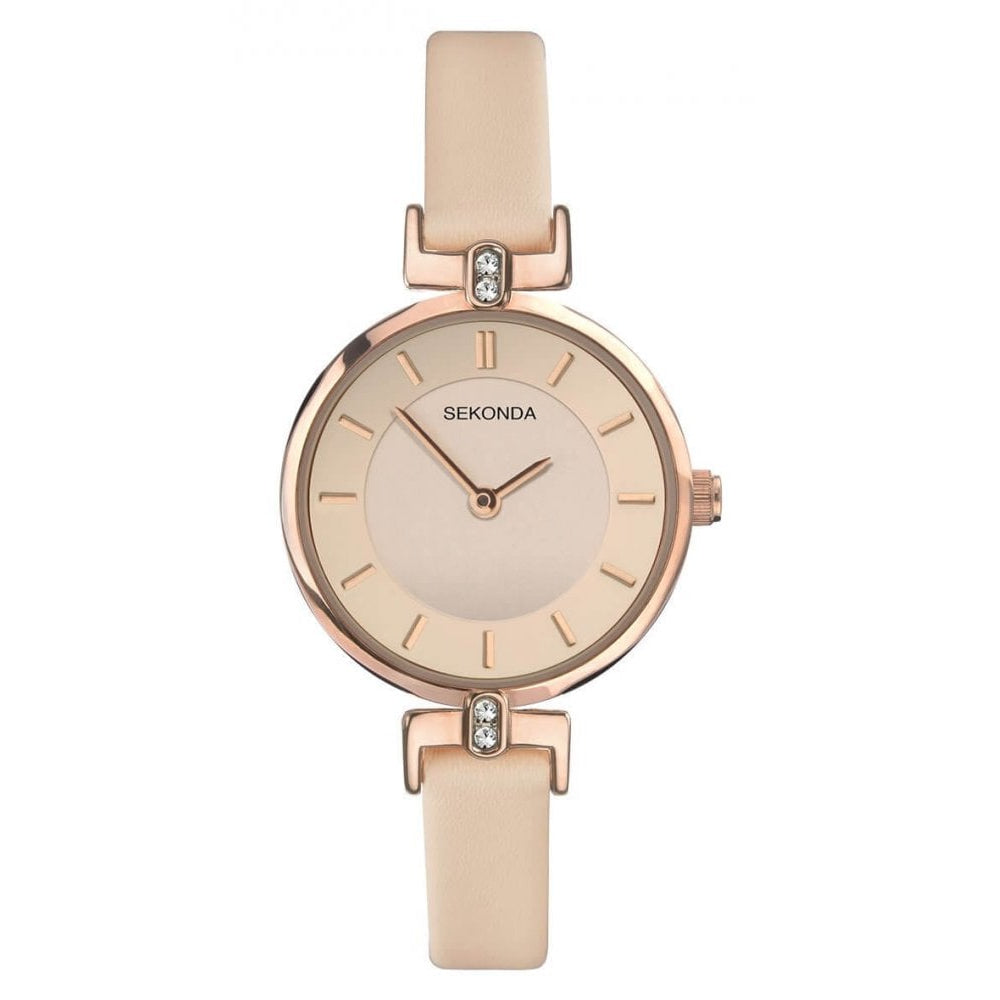 Rose Gold Plated Case With Rose Dial & Nude Leather Strap Ladies Watch