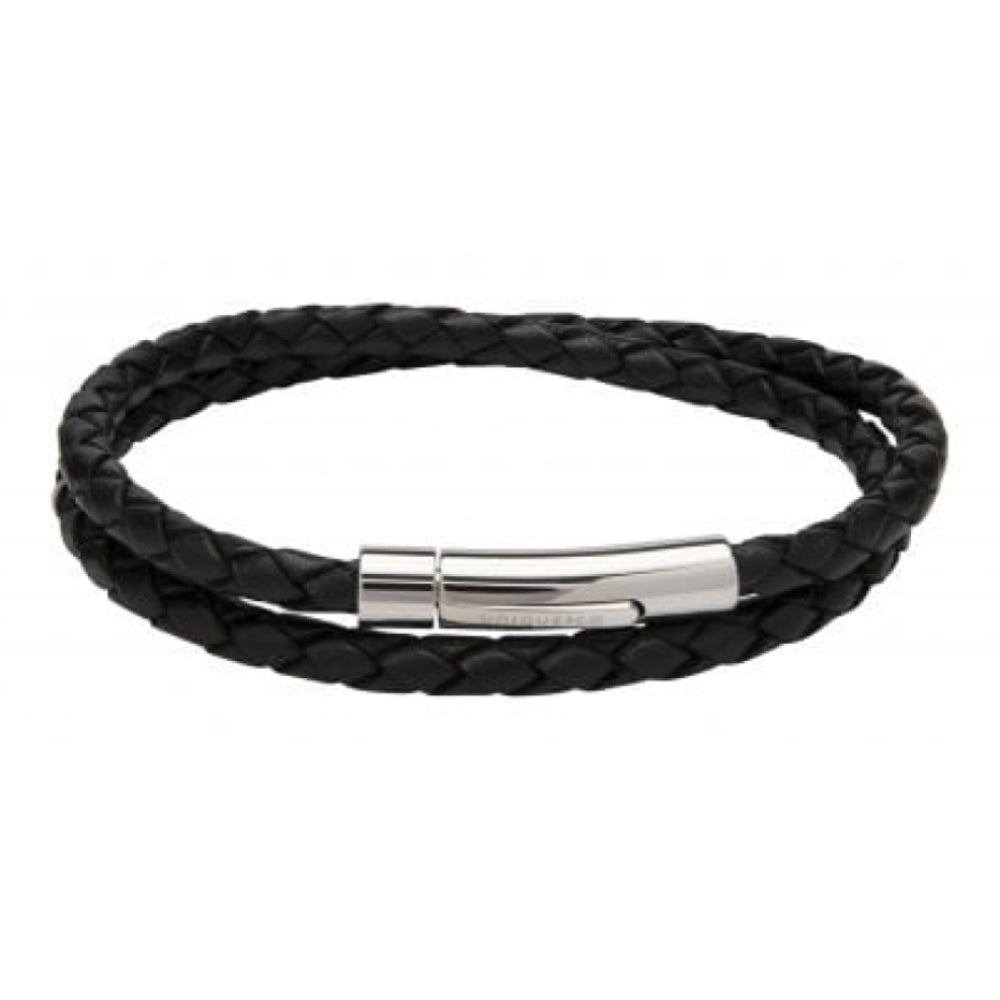 Black Leather Bracelet With Stainless Steel Clasp