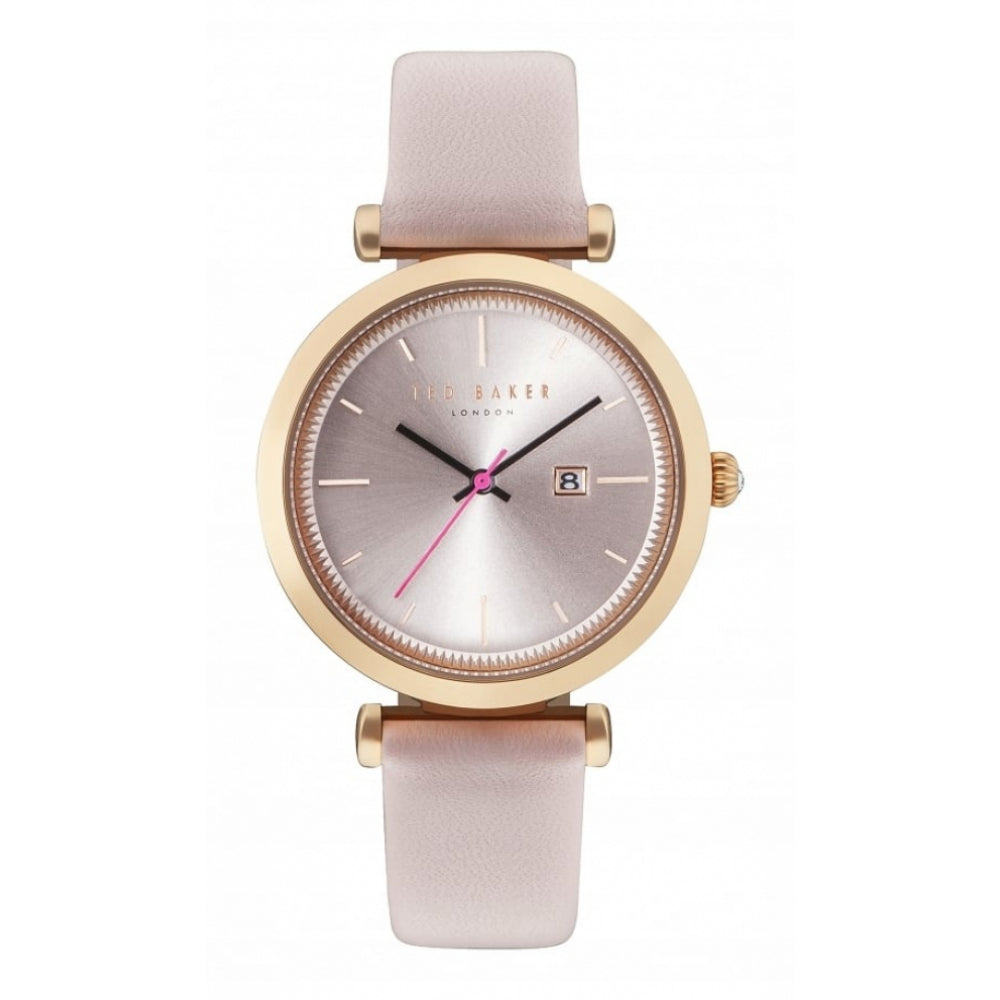 Rose Gold Plated Pink Leather Strap Ladies Wristwatch