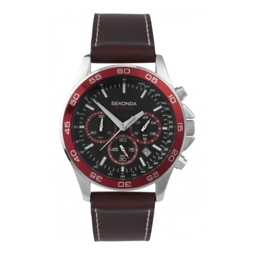 Mens Chronograph Watch With Leather Strap